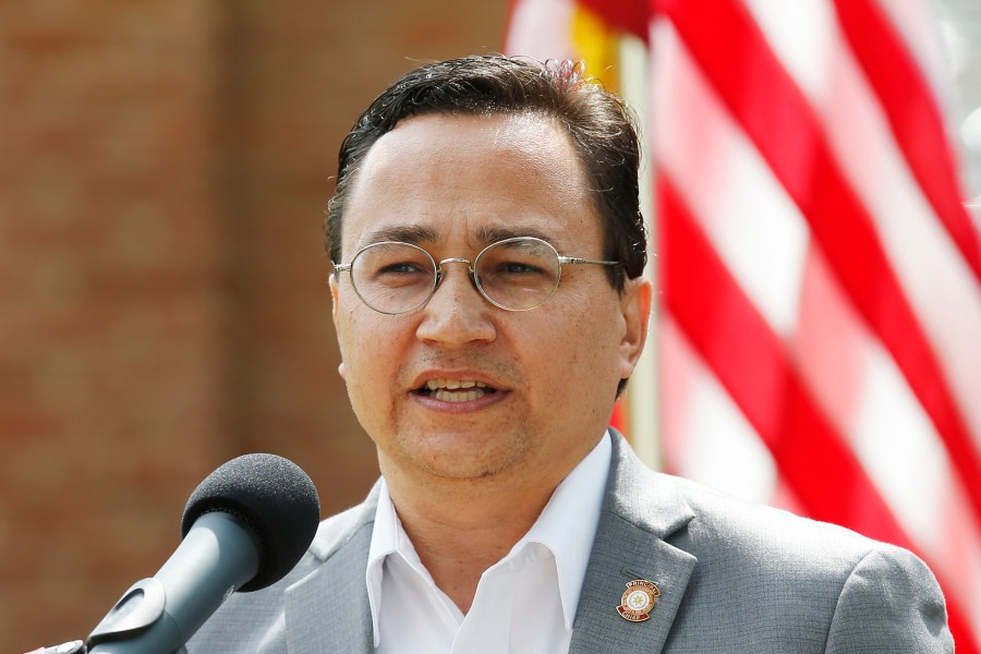 Cherokee Nation Principal Chief Chuck Hoskin Jr. speaks during a news conference in Tahlequah, Okla., on Aug. 22, 2019. (Sue Ogrocki / Associated Press)