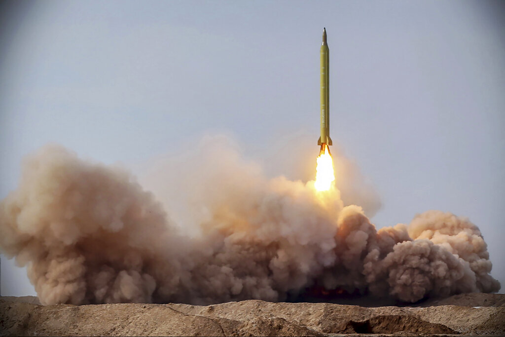 In this file photo released Jan. 16, 2021, by the Iranian Revolutionary Guard, a missile is launched in a drill in Iran. (Iranian Revolutionary Guard/Sepahnews via AP, File)