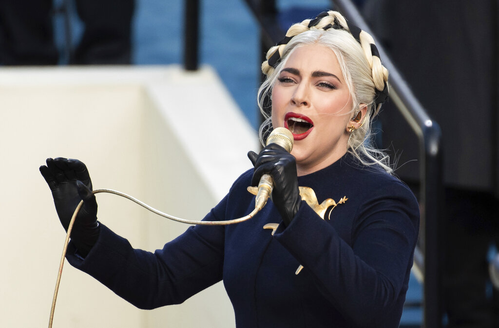 Lady Gaga sings the national anthem during President-elect Joe Biden's inauguration at the U.S. Capitol in Washington on Jan. 20, 2021. (Saul Loeb/Pool Photo via AP, File)