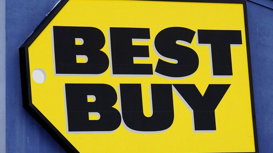 A Best Buy store sign is displayed in Arlington Heights, Ill., Saturday, Feb. 6, 2021. (AP Photo/Nam Y. Huh)