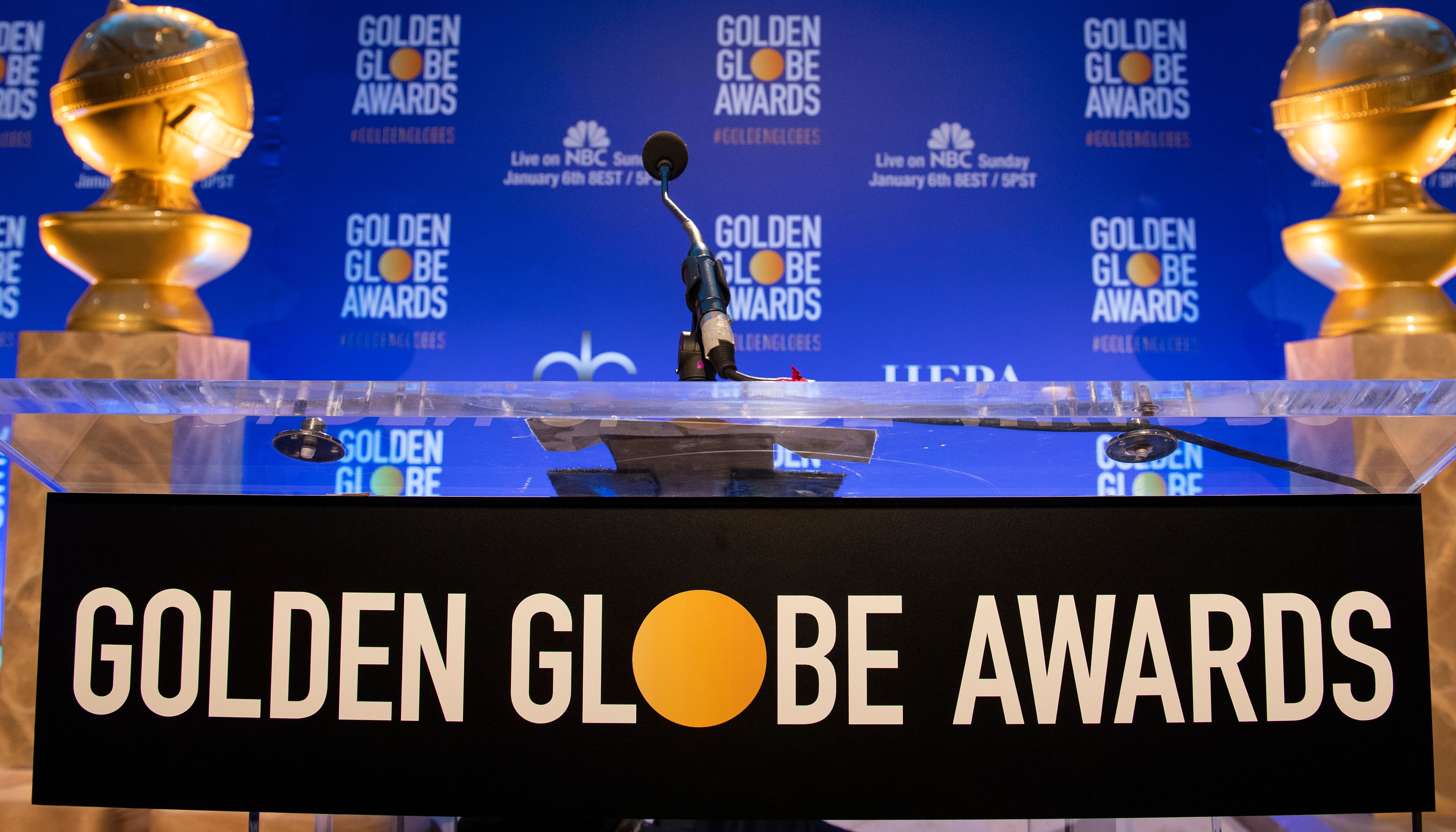 The stage is prepared at the 76th Annual Golden Globe Awards nominations announcement in Beverly Hills, California, on Dec. 6, 2018. (VALERIE MACON/AFP via Getty Images)