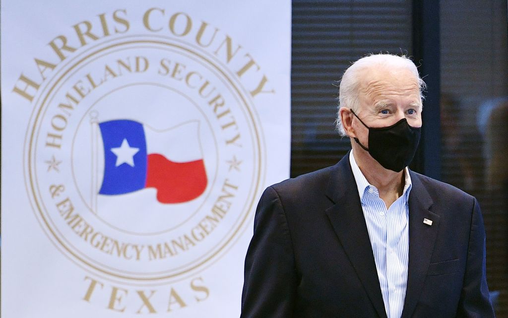 President Joe Biden arrives to tour the Harris County Emergency Operations Center in Houston, Texas on February 26, 2021. (MANDEL NGAN/AFP via Getty Images)