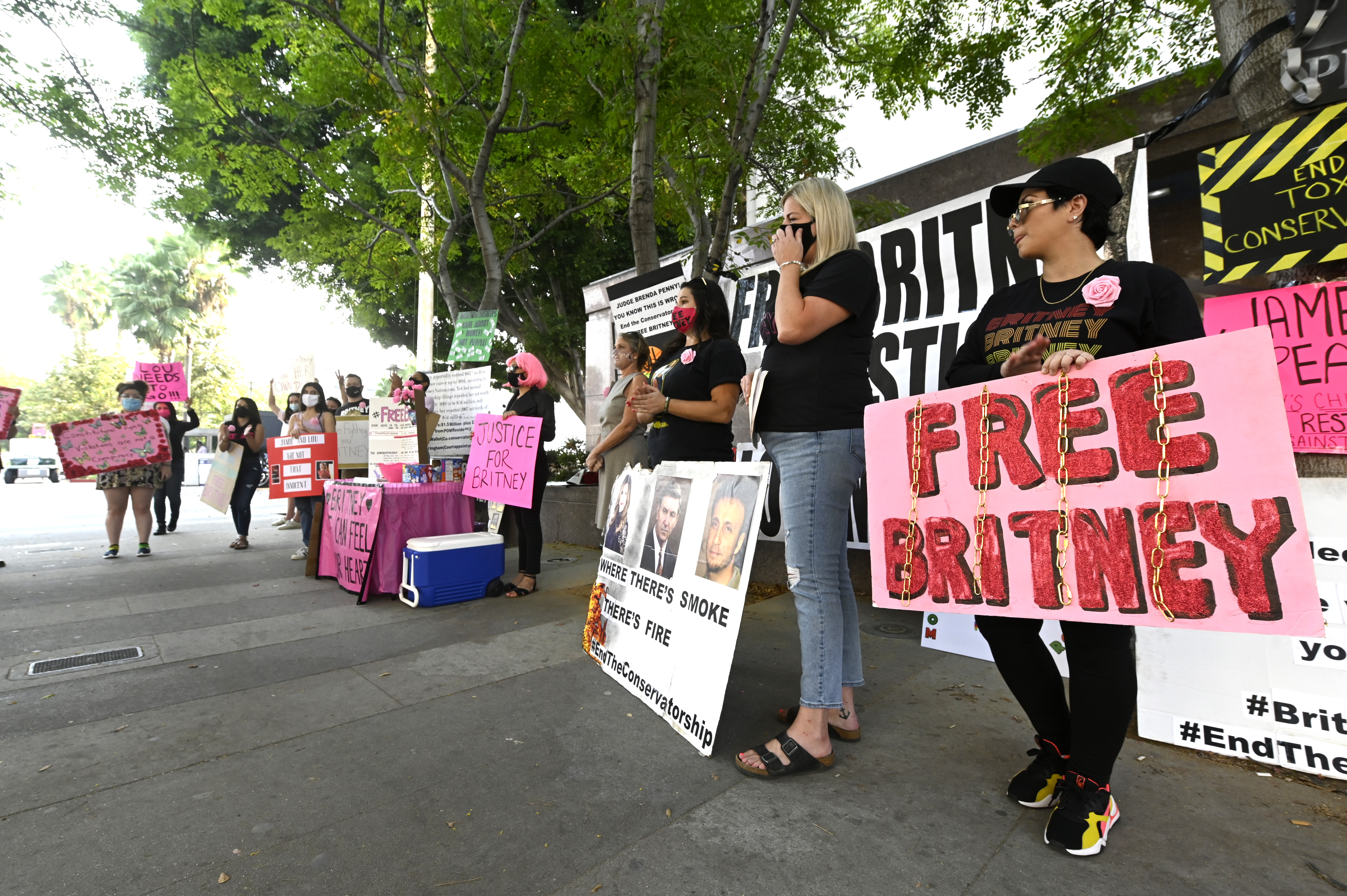 Supporters of Britney Spears attend the #FreeBritney Protest Outside Los Angeles Courthouse at Stanley Mosk Courthouse on September 16, 2020 in Los Angeles, California. (Frazer Harrison/Getty Images)