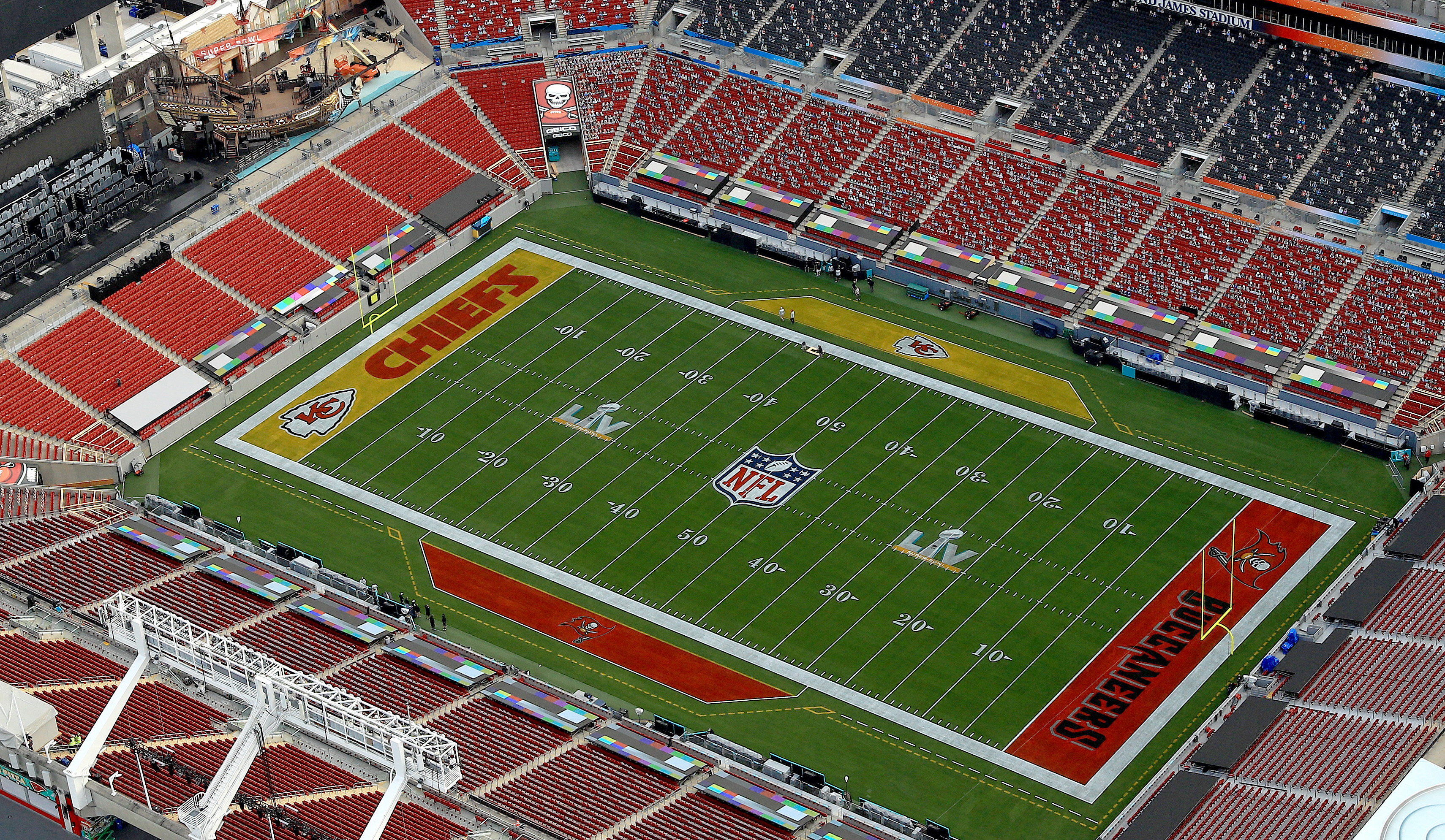 An aerial view of Raymond James Stadium ahead of Super Bowl LV on Jan. 31, 2021 in Tampa, Florida. (Mike Ehrmann/Getty Images)