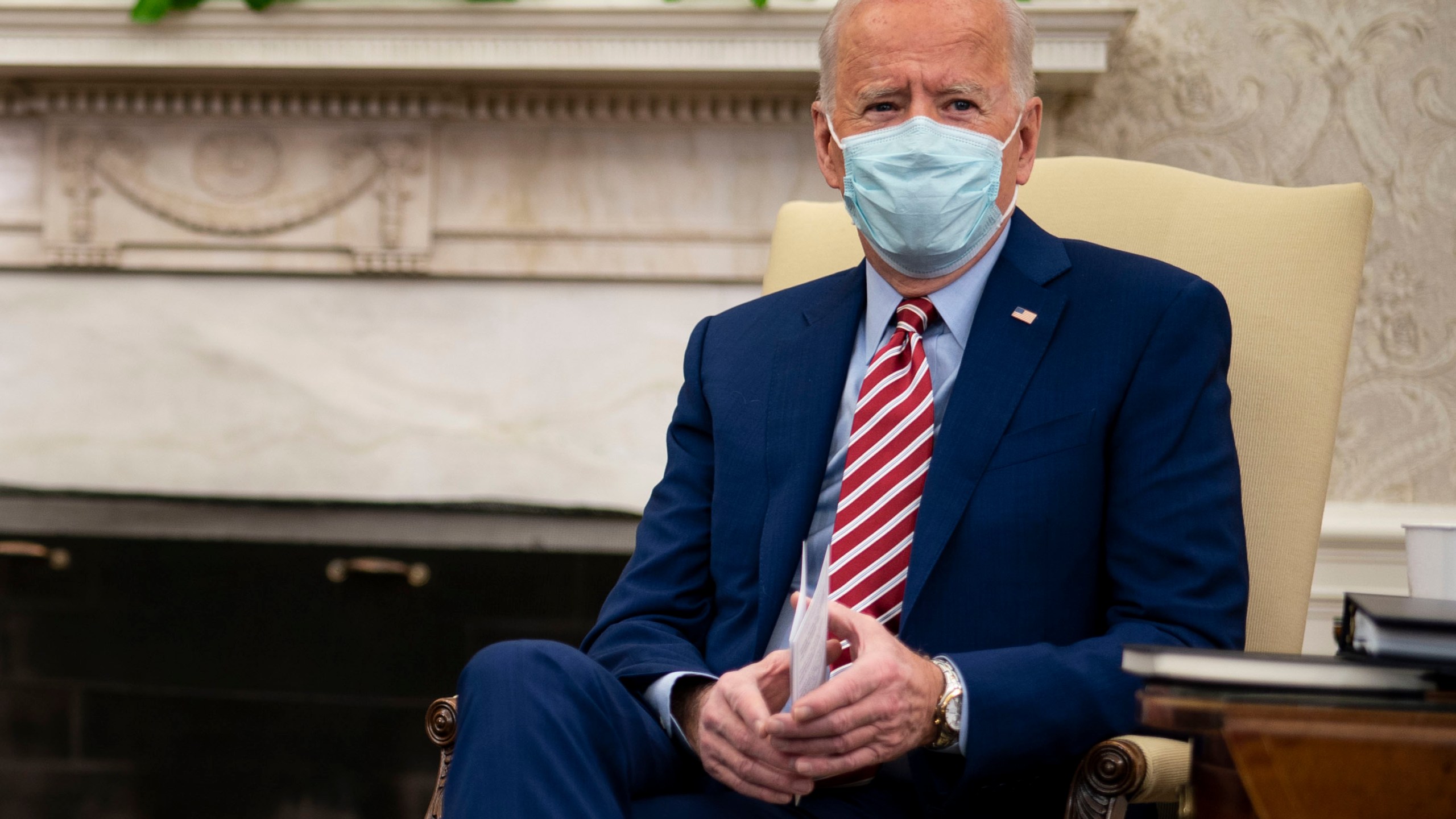 U.S. President Joe Biden speaks as he meets with Senators from both parties on the critical need to invest in modern and sustainable American infrastructure in the Oval Office of the White House on Feb. 11, 2021. (Doug Mills-Pool/Getty Images)