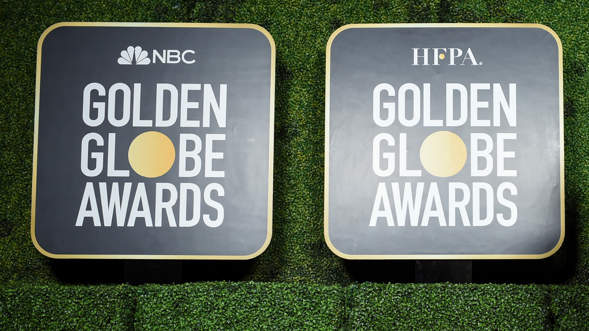 Signs for the 78th Annual Golden Globe® Awards are seen at The Rainbow Room on Feb. 28, 2021, in New York City. (Dimitrios Kambouris/Getty Images for Hollywood Foreign Press Association)