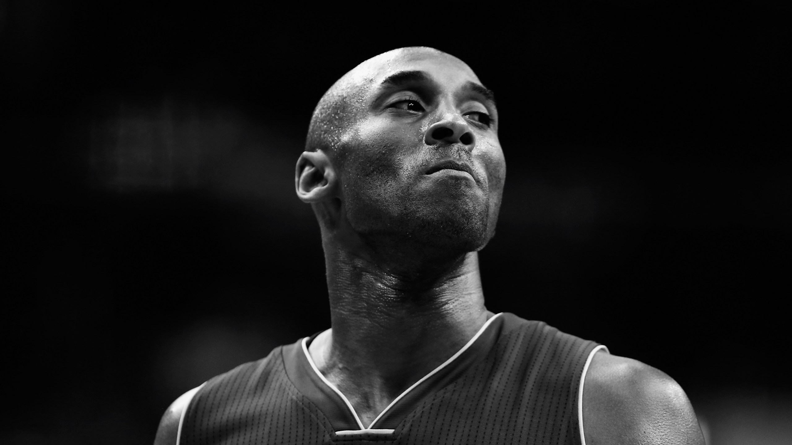 DECEMBER 02: (Editors Note: Image has been converted to black and white) Kobe Bryant #24 of the Los Angeles Lakers looks on against the Washington Wizards in the first half at Verizon Center on December 2, 2015 in Washington, DC. (Rob Carr/Getty Images)