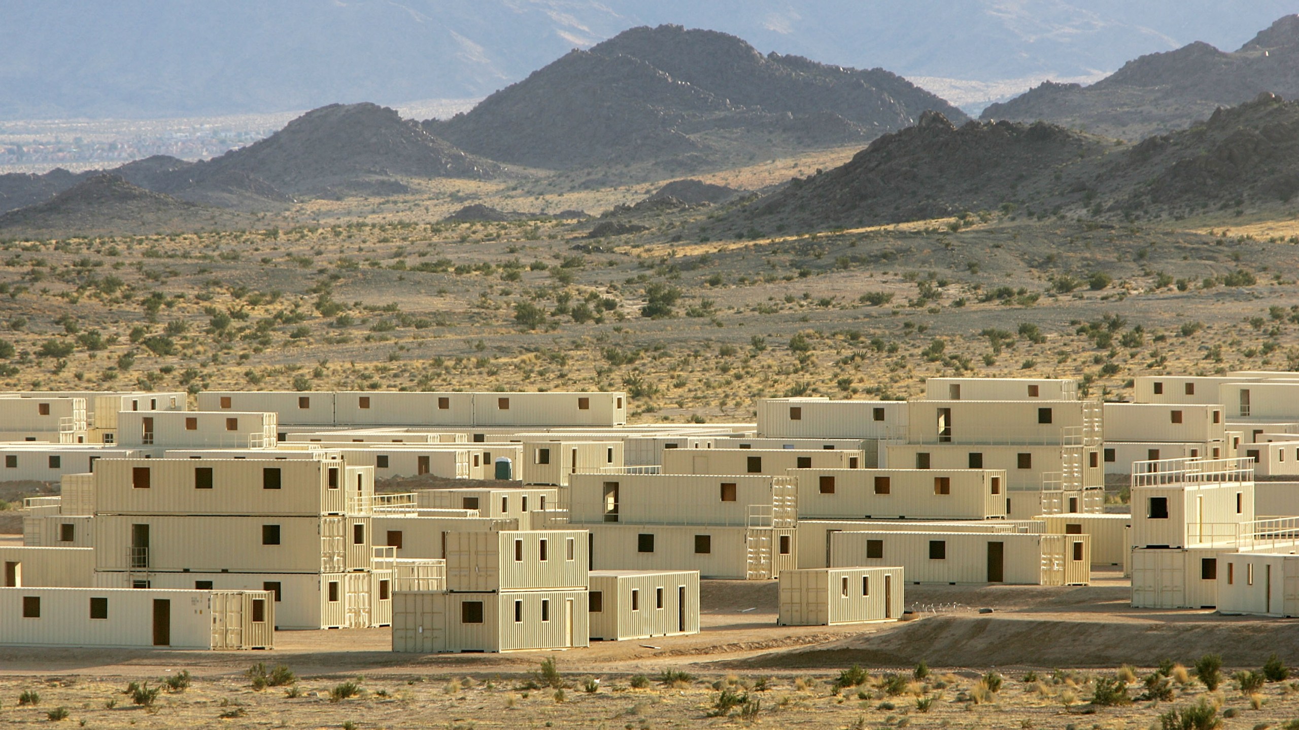 Range 200 simulated Iraqi village, where US marines of the First Expeditionary Force (1MEF) are training at the Twentynine Palms Marine Base, is seen on November 14, 2005 near Twentynine Palms, California. (David McNew/Getty Images)