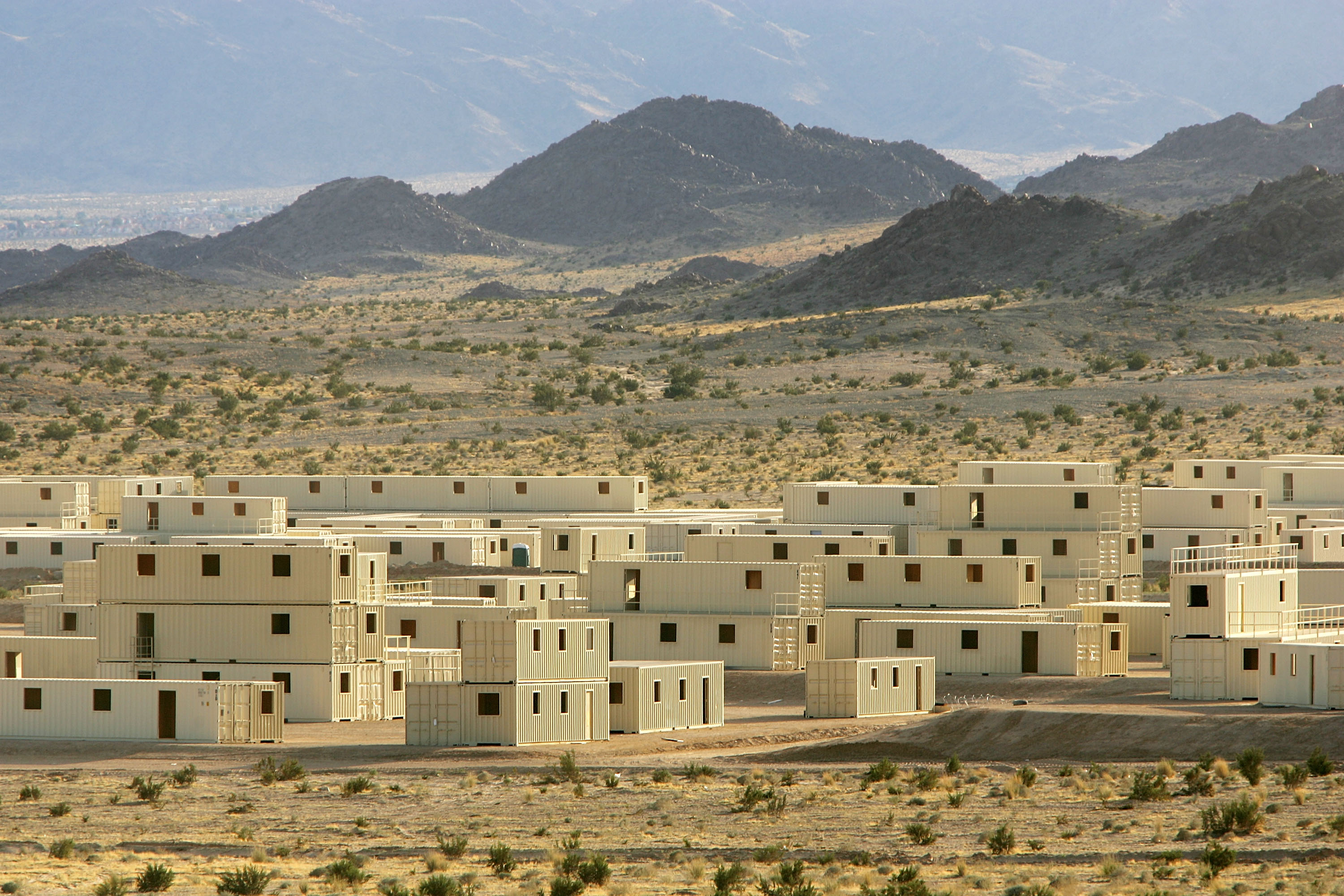 Range 200 simulated Iraqi village, where US marines of the First Expeditionary Force (1MEF) are training at the Twentynine Palms Marine Base, is seen on November 14, 2005 near Twentynine Palms, California. (David McNew/Getty Images)