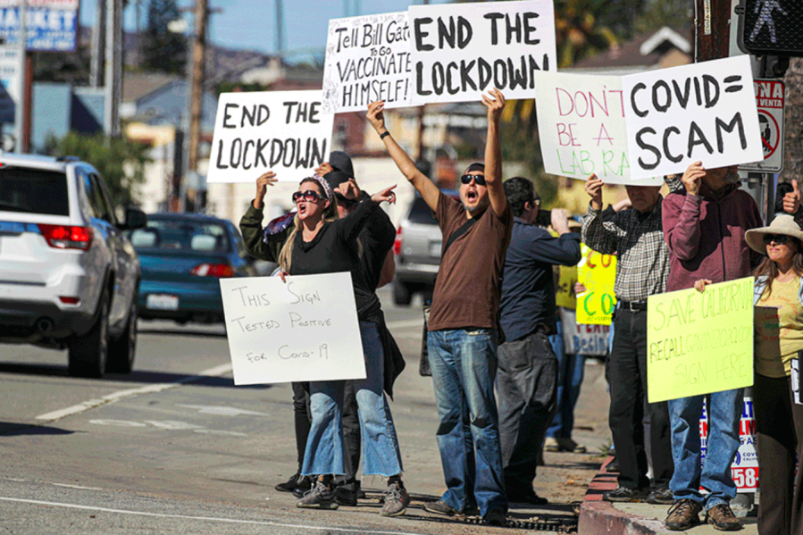 A protest at the Dodger Stadium COVID-19 vaccination site disrupted operations on Jan. 30, 2021. (Irfan Khan / Los Angeles Times)