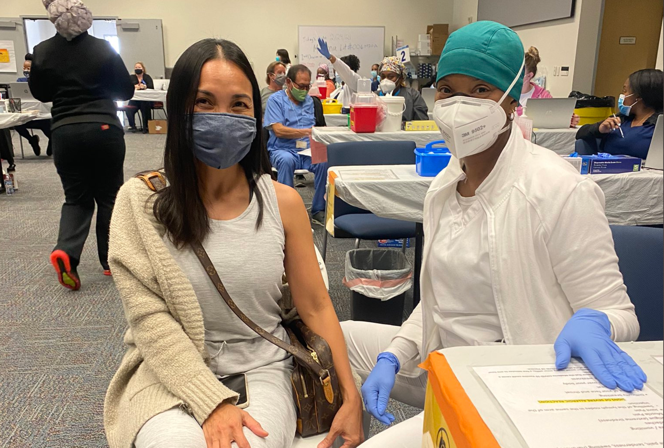 One of the first educators to receive the vaccine in Ventura County is seen on Feb. 24, 2021, at a vaccine site at the Ventura County Office of Education. (Ventura County)