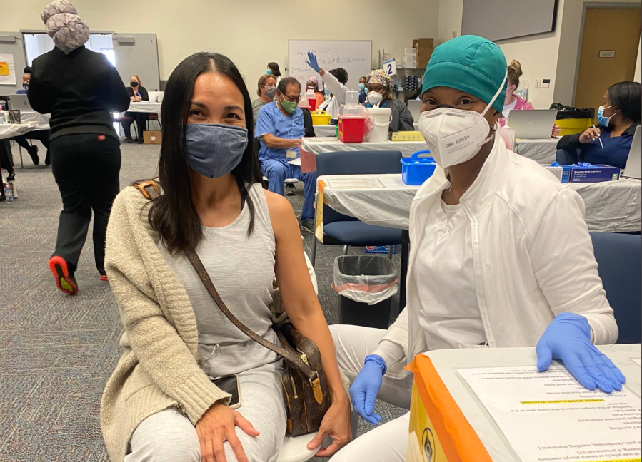 One of the first educators to receive the vaccine in Ventura County is seen on Feb. 24, 2021, at a vaccine site at the Ventura County Office of Education. (Ventura County)