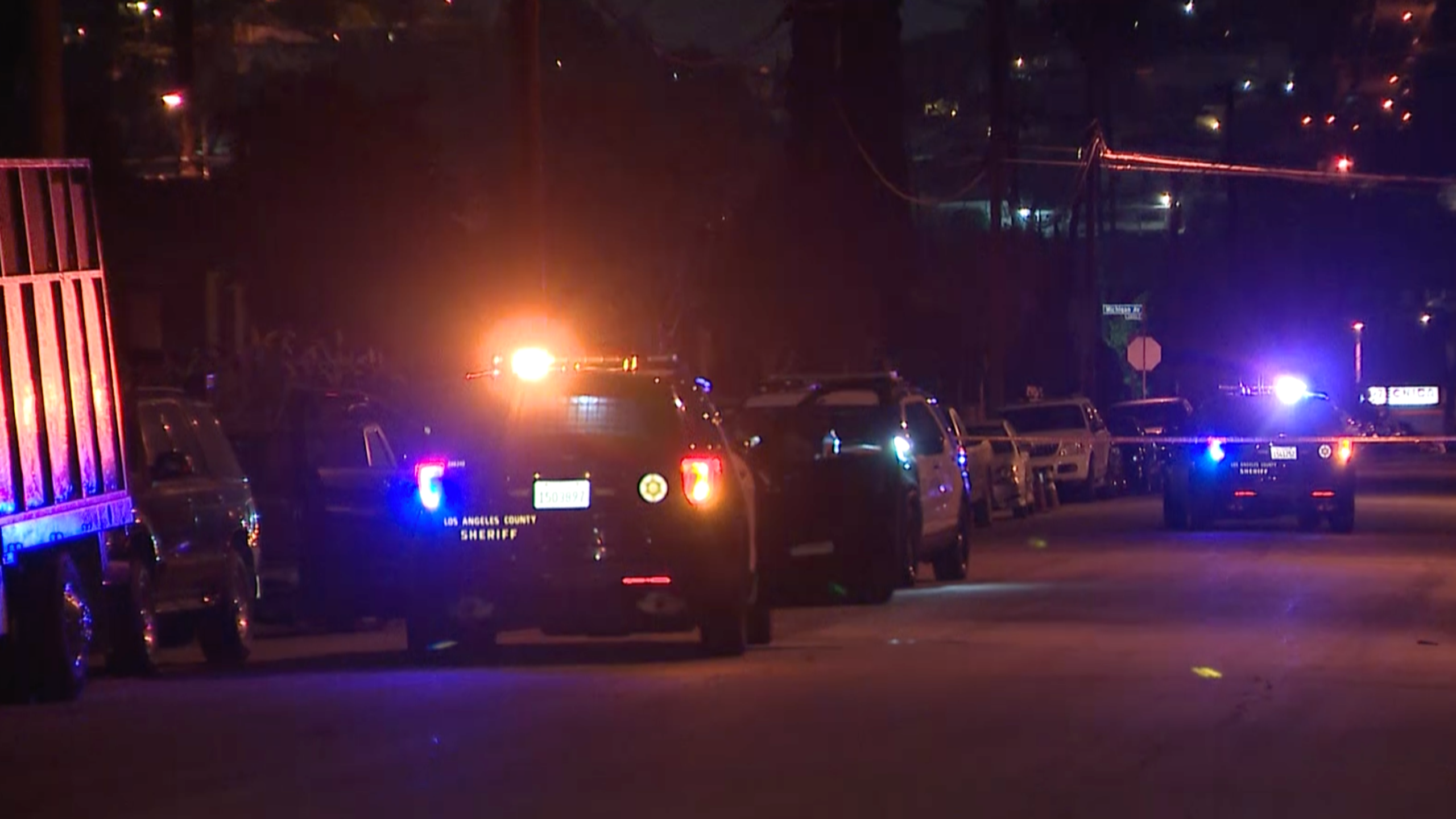 Deputies respond to the scene of a fatal shooting in East Los Angeles Feb. 27, 2021. (KTLA)