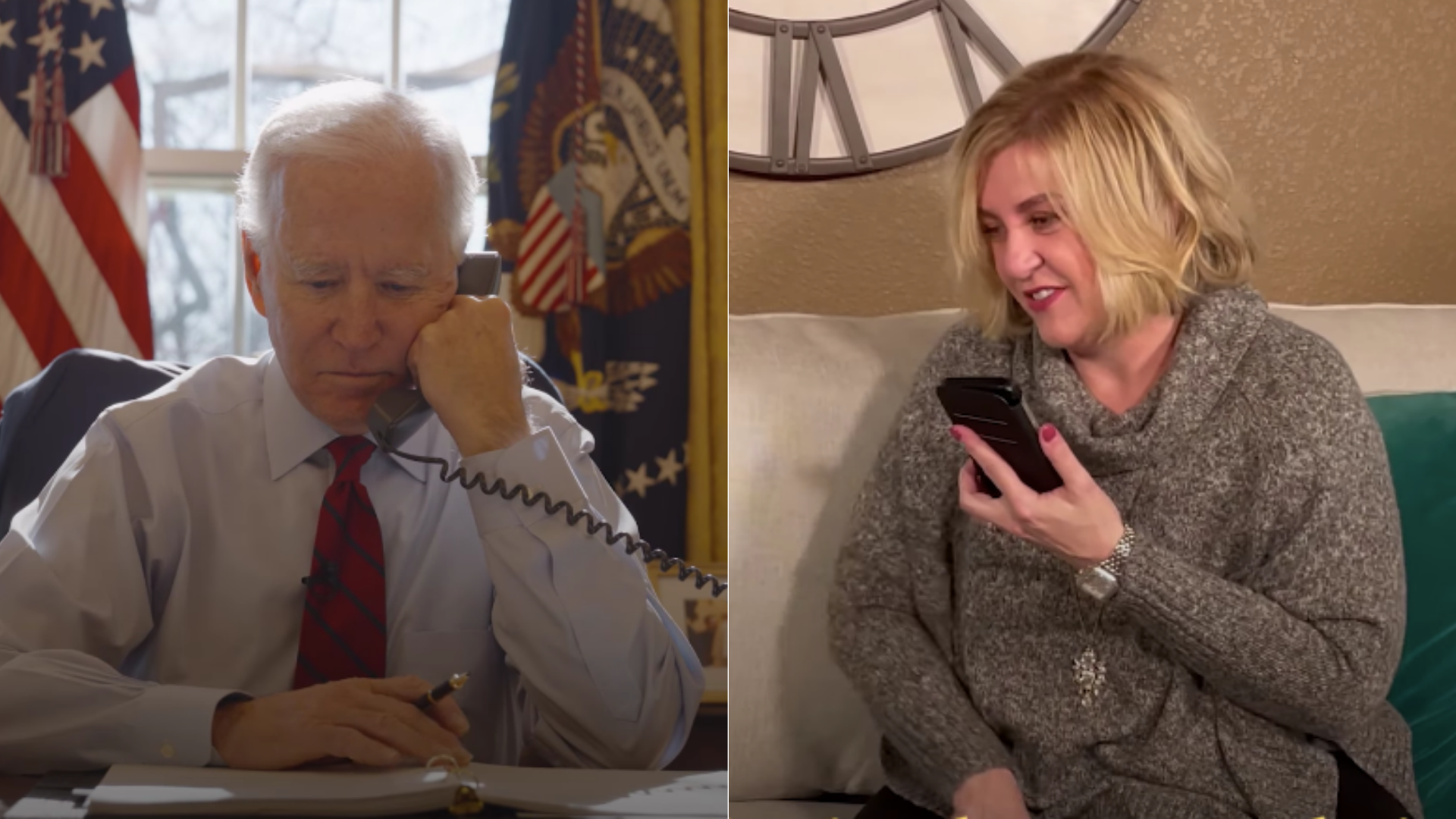 Screenshots from a video released by the White House on Feb. 6, 2021 shows President Joe Biden speaking to a Roseville woman only identified as Michele in a revival of a weekly presidential address to Americans.