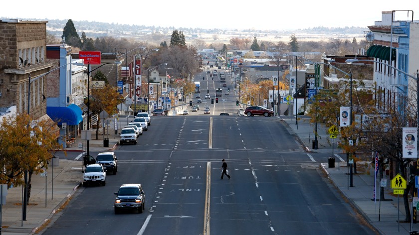 Main Street in Susanville, Calif., where Lassen County had offered its own coronavirus testing clinics until a private company hired by the state took over.(Gary Coronado / Los Angeles Times)