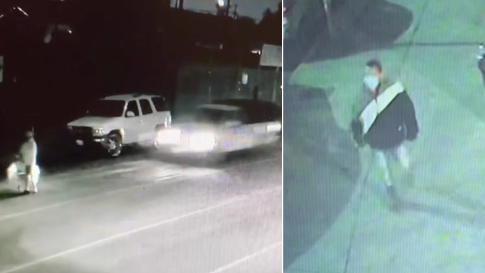 Los Angeles police investigators released these stills from surveillance video showing a woman being struck as she crossed the street and the driver allegedly returning to the scene before fleeing in the Broadway-Manchester neighborhood of South Los Angeles on Feb. 2, 2021.