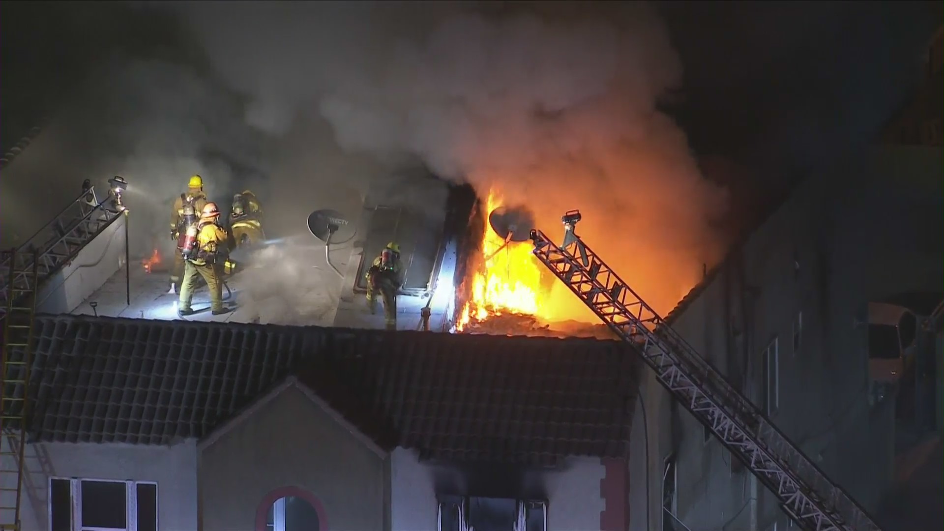 Crews respond to fire in South Los Angeles on Feb. 15, 2021. (KTLA)