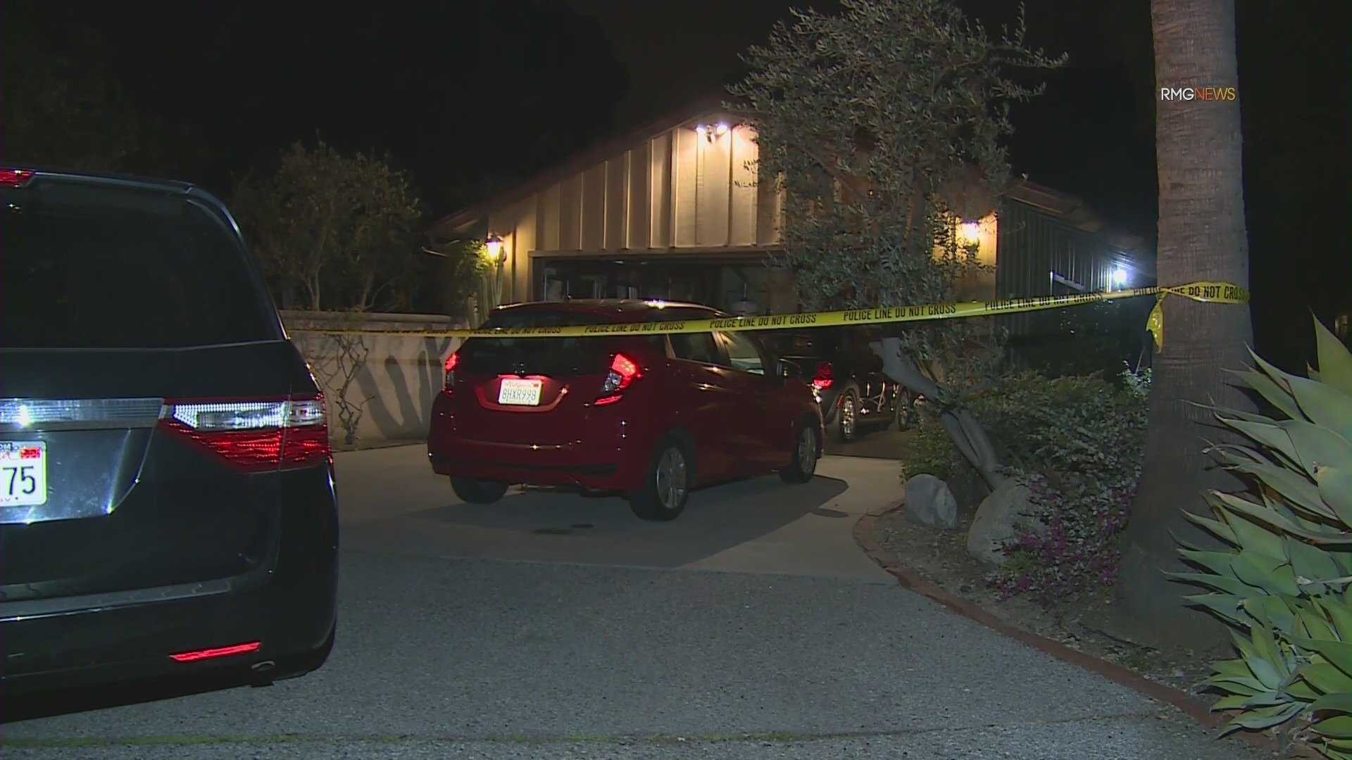 Police investigate the stabbing death of a woman in Monrovia on Feb. 8, 2021. (KTLA)