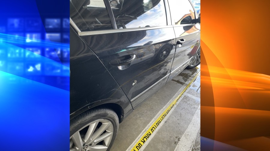 A car was hit by bullets on the 105 Freeway, injuring a 3-year-old boy on March 9, 2021. (California Highway Patrol via L.A. Times)