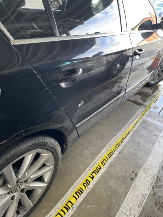 A car was hit by bullets on the 105 Freeway, injuring a 3-year-old boy on March 9, 2021. (California Highway Patrol via L.A. Times)