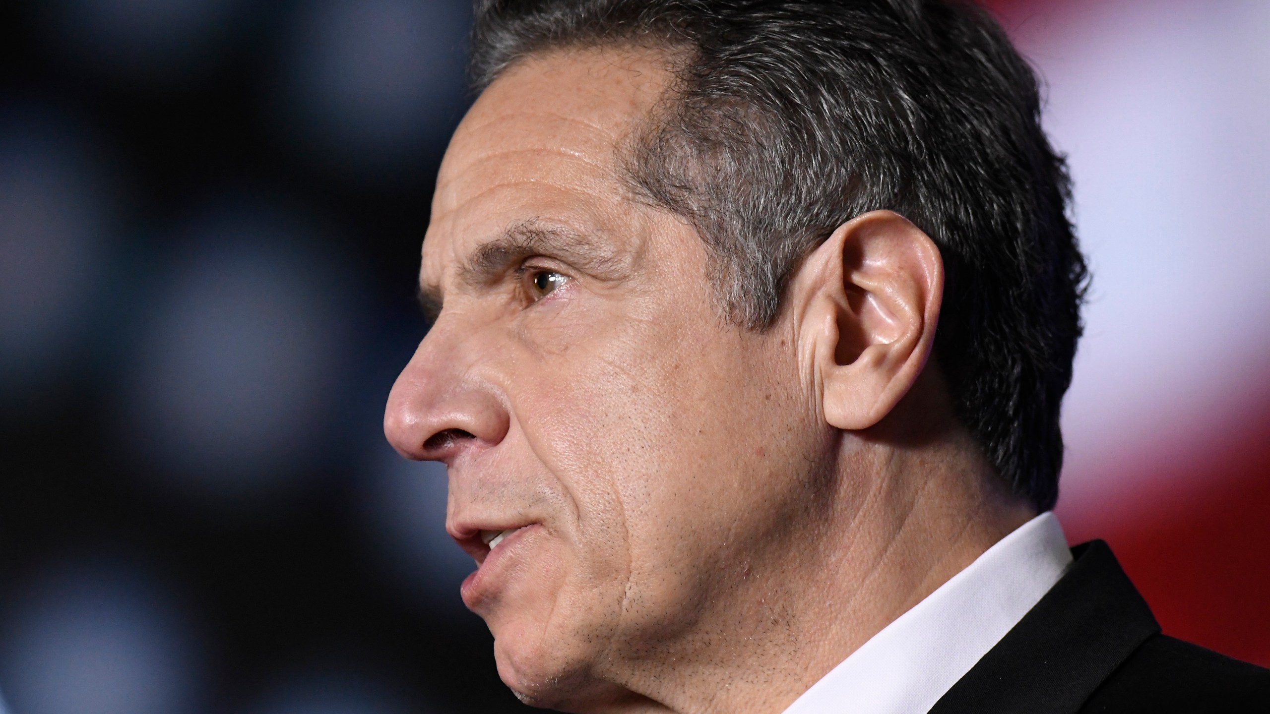 In this Monday, Jan. 11, 2021, file photo, New York Gov. Andrew Cuomo delivers his State of the State address virtually from The War Room at the state Capitol, in Albany, N.Y. (AP Photo/Hans Pennink, Pool, File)