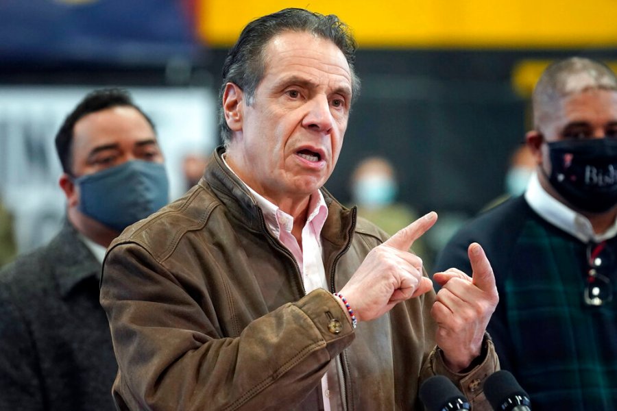 In this Feb. 22, 2021 file photo, New York Gov. Andrew Cuomo speaks during a news conference at a COVID-19 vaccination site in the Brooklyn borough of New York. (AP Photo/Seth Wenig, Pool, File)