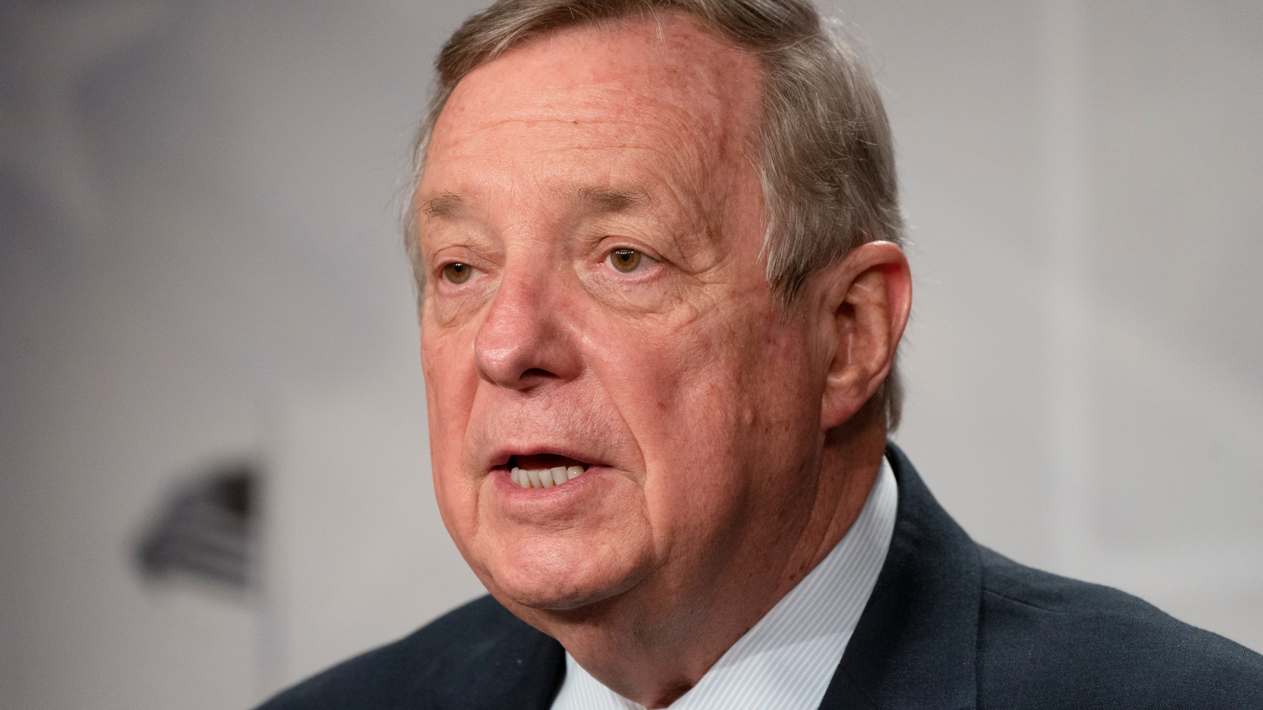 Sen. Dick Durbin, D-Ill., speaks to the media on March 2, 2021, on Capitol Hill in Washington. (Jacquelyn Martin / Associated Press)