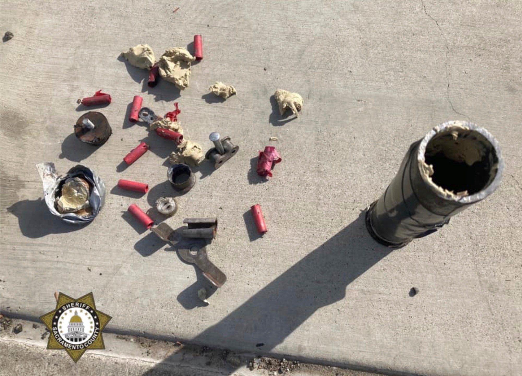 This photo provided by the Sacramento County Sheriff's Office shows materials found March 2, 2021, on the sidewalk outside of Ethel Baker Elementary School in Sacramento. (File)