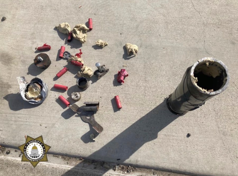 This photo provided by the Sacramento County Sheriff's Office shows materials found March 2, 2021, on the sidewalk outside of Ethel Baker Elementary School in Sacramento. (File)