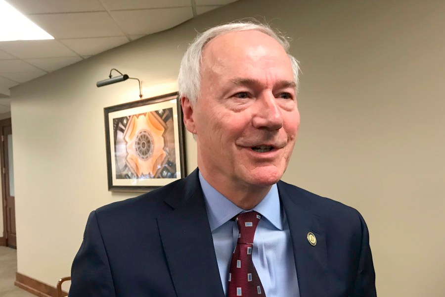 Arkansas Gov. Asa Hutchinson speaks to reporters in Little Rock, Ark., on Jan. 13, 2020. (Andrew Demillo / Associated Press)