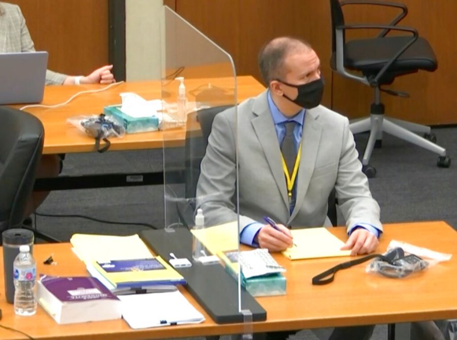 In this image from video, defendant and former Minneapolis police officer Derek Chauvin, right, listens as Hennepin County Judge Peter Cahill presides over pretrial motions before jury selection Tuesday, March 9, 2021 at the Hennepin County Courthouse in Minneapolis. (Court TV, via AP, Pool)