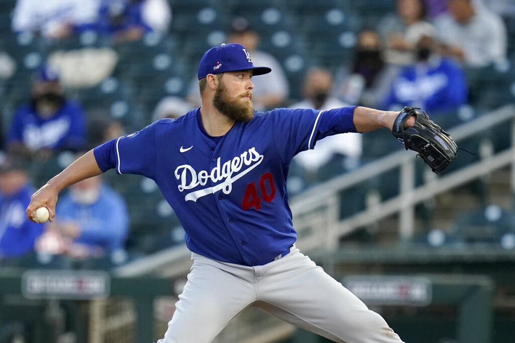 Los Angeles Dodgers starting pitcher Jimmy Nelson throws a pitch against the Cincinnati Reds during the first inning a spring training baseball game Tuesday, March 9, 2021, in Goodyear, Ariz. (AP Photo/Ross D. Franklin)