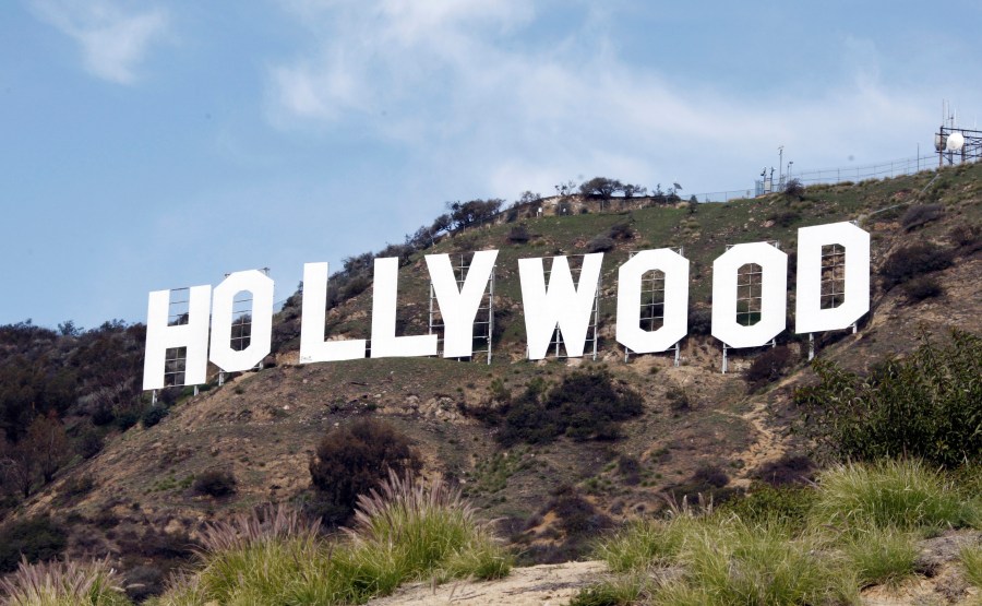 The Hollywood sign appears near the top of Beachwood Canyon adjacent to Griffith Park in the Hollywood Hills of Los Angeles on Jan. 29, 2010. (Reed Saxon/Associated Press)