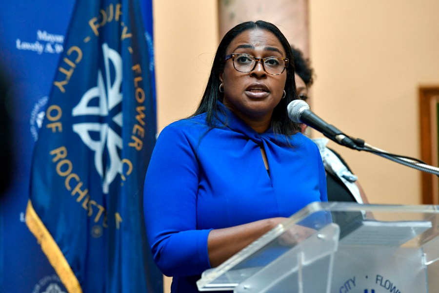 In this Sept. 3, 2020, file photo, Rochester, N.Y. Mayor Lovely Warren addresses the media during a news conference. (Adrian Kraus/Associated Press)