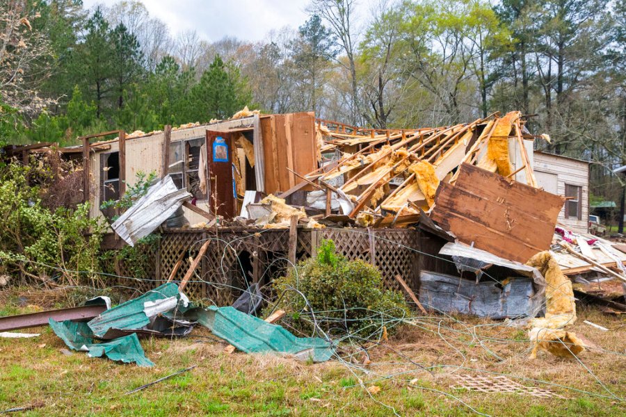 Damage to Bobbi Harris' property on Old Greensboro Road is seen, Wednesday, March 17, 2021, in Moundville, Ala., after severe weather came through the area. No one was inside at the time. (AP Photo/Vasha Hunt)