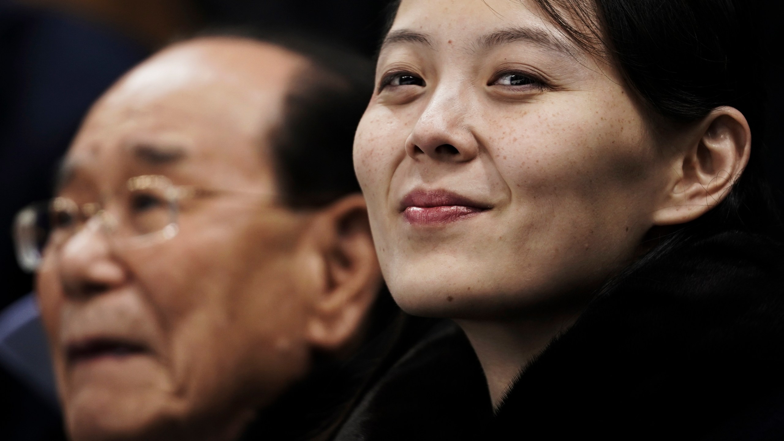 In this Feb. 10, 2018, file photo, Kim Yo Jong, the sister of North Korean leader Kim Jong Un, waits with North Korea's nominal head of state, Kim Yong Nam, for the start of a women's hockey game at the 2018 Winter Olympics in Gangneung, South Korea. (Felipe Dana/Associated Press)