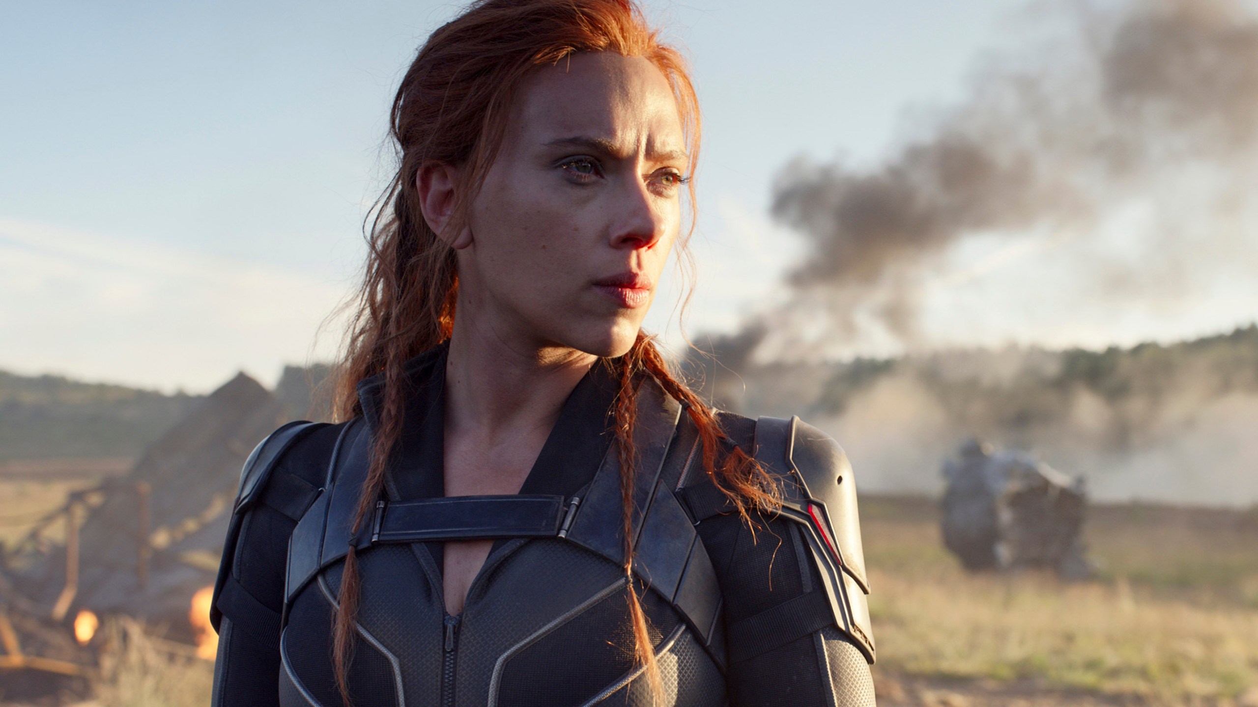 This image released by Disney/Marvel Studios' shows Scarlett Johansson in a scene from "Black Widow." Disney announced the film release date as July 9, 2021. (Marvel Studios/Disney via AP)