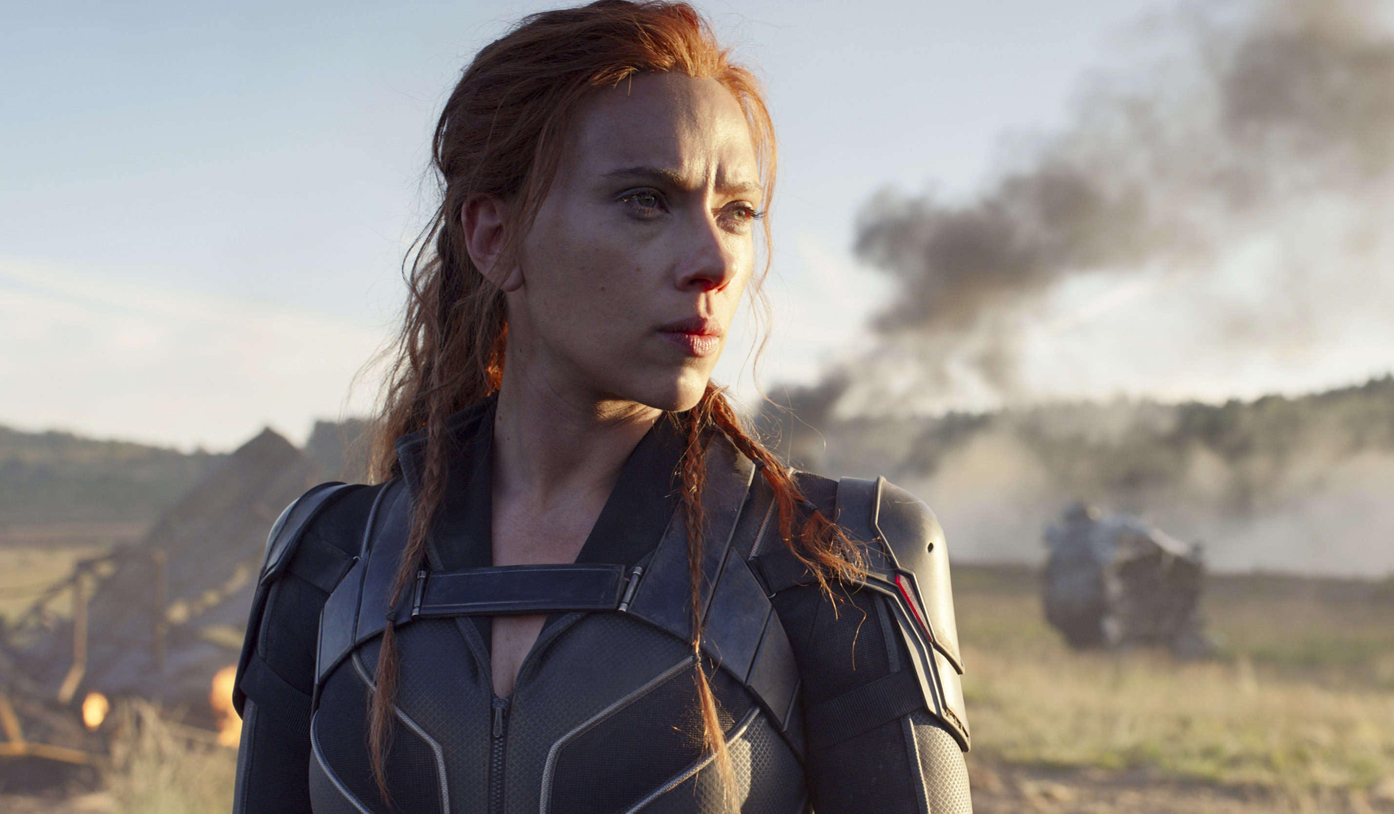 This image released by Disney/Marvel Studios' shows Scarlett Johansson in a scene from "Black Widow." Disney announced the film release date as July 9, 2021. (Marvel Studios/Disney via AP)