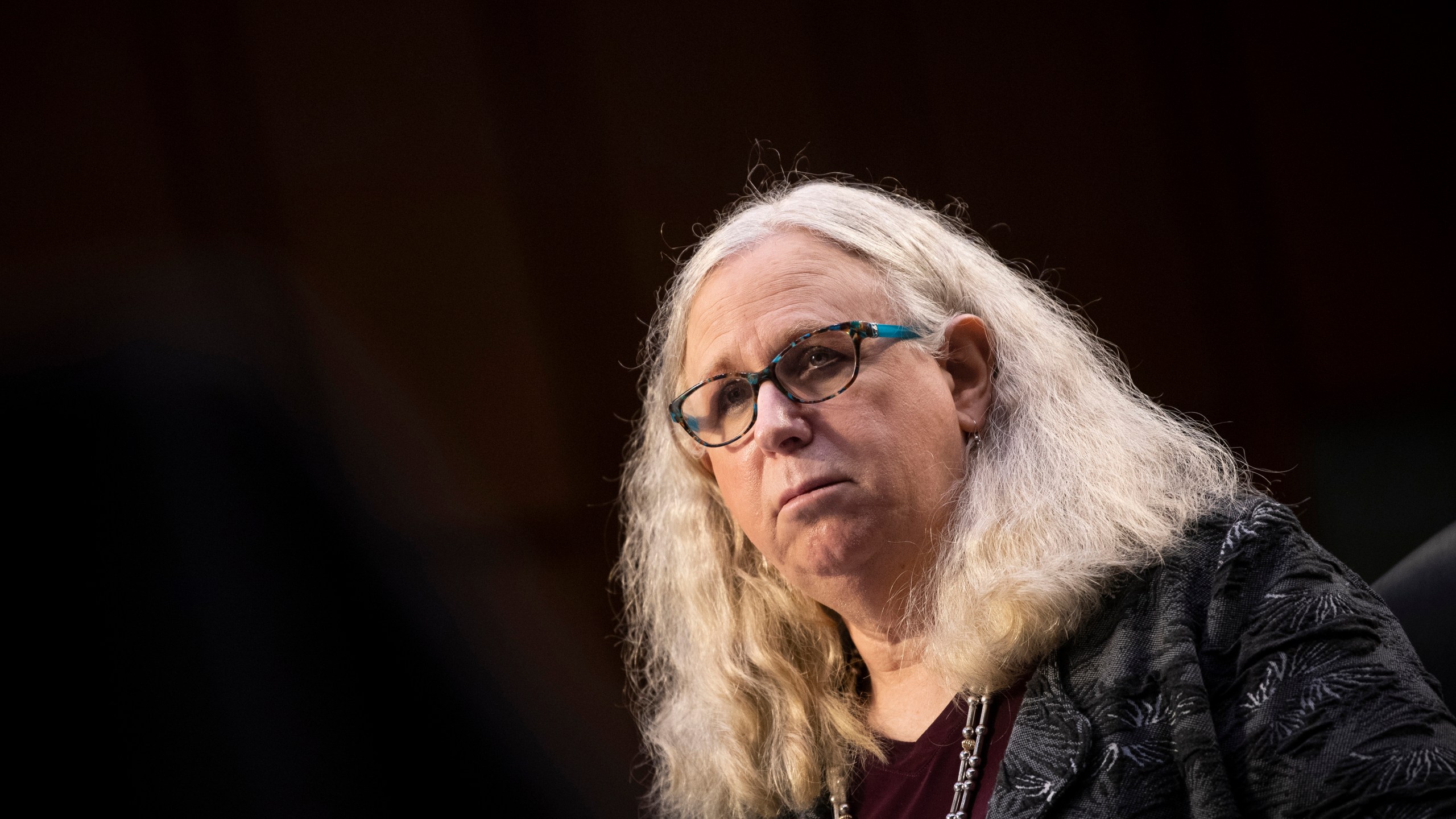 Rachel Levine, nominated to be an assistant secretary at the Department of Health and Human Services, testifies before the Senate Health, Education, Labor, and Pensions committee on Capitol Hill on Feb. 25, 2021. (Caroline Brehman / Associated Press)