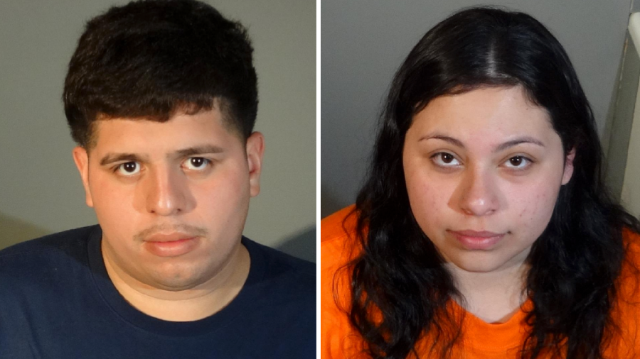 Andres Renderos, 23, and Rachael Sandoval, 20, are seen in booking photos shared by the Redondo Beach Police Department on March 12, 2021.