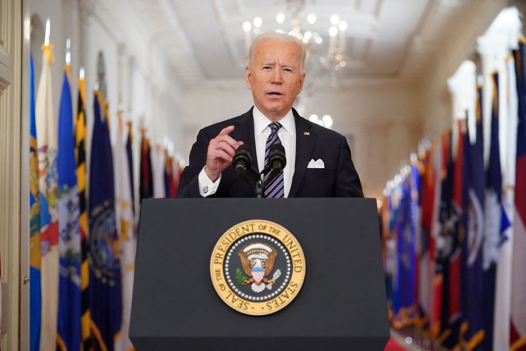 US President Joe Biden speaks on the anniversary of the start of the COVID-19 pandemic, in the East Room of the White House in Washington, DC on March 11, 2021. (Photo by MANDEL NGAN / AFP) (Photo by MANDEL NGAN/AFP via Getty Images)