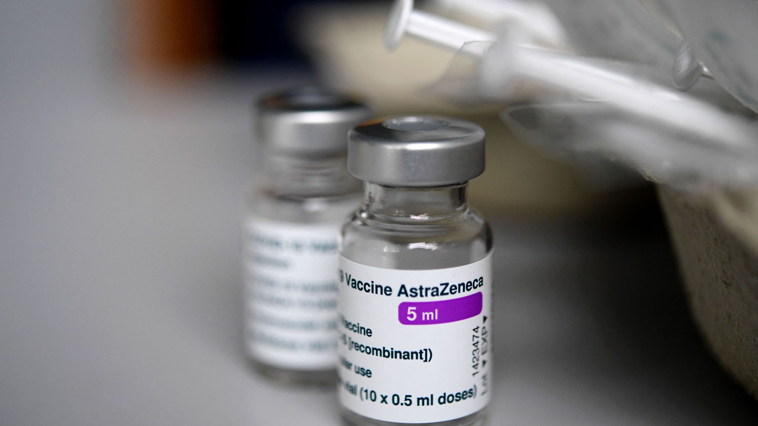 The AstraZeneca COVID-19 vaccine is seen at a vaccination center in western France on March 12, 2021. (FRED TANNEAU/AFP via Getty Images)