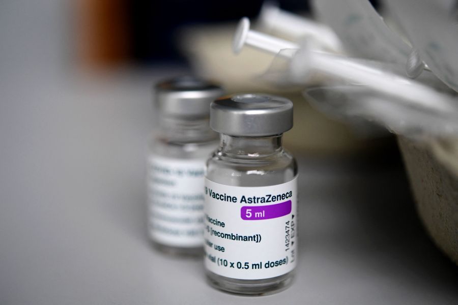 The AstraZeneca COVID-19 vaccine is seen at a vaccination center in western France on March 12, 2021. (FRED TANNEAU/AFP via Getty Images)