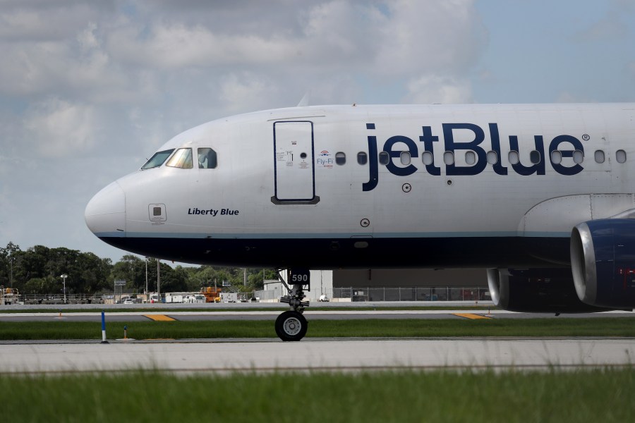 A JetBlue plane prepares to take off from the Fort Lauderdale-Hollywood International Airport on July 16, 2020 in Fort Lauderdale, Florida. (Joe Raedle/Getty Images)