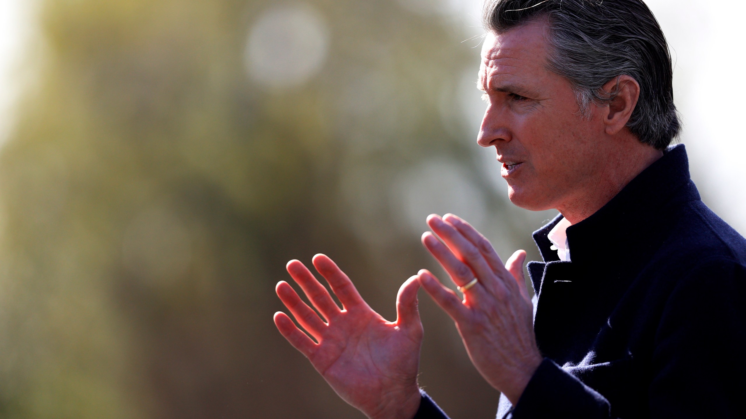 California Gov. Gavin Newson speaks during a news conference after touring Barron Park Elementary School on March 02, 2021 in Palo Alto, California. (Justin Sullivan/Getty Images)