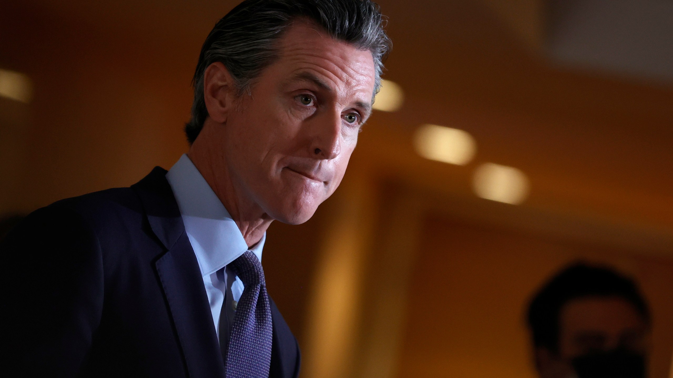 California Gov. Gavin Newsom speaks during a news conference with Bay Area AAPI leaders at the Chinese Culture Center of San Francisco on March 19, 2021. (Justin Sullivan / Getty Images)