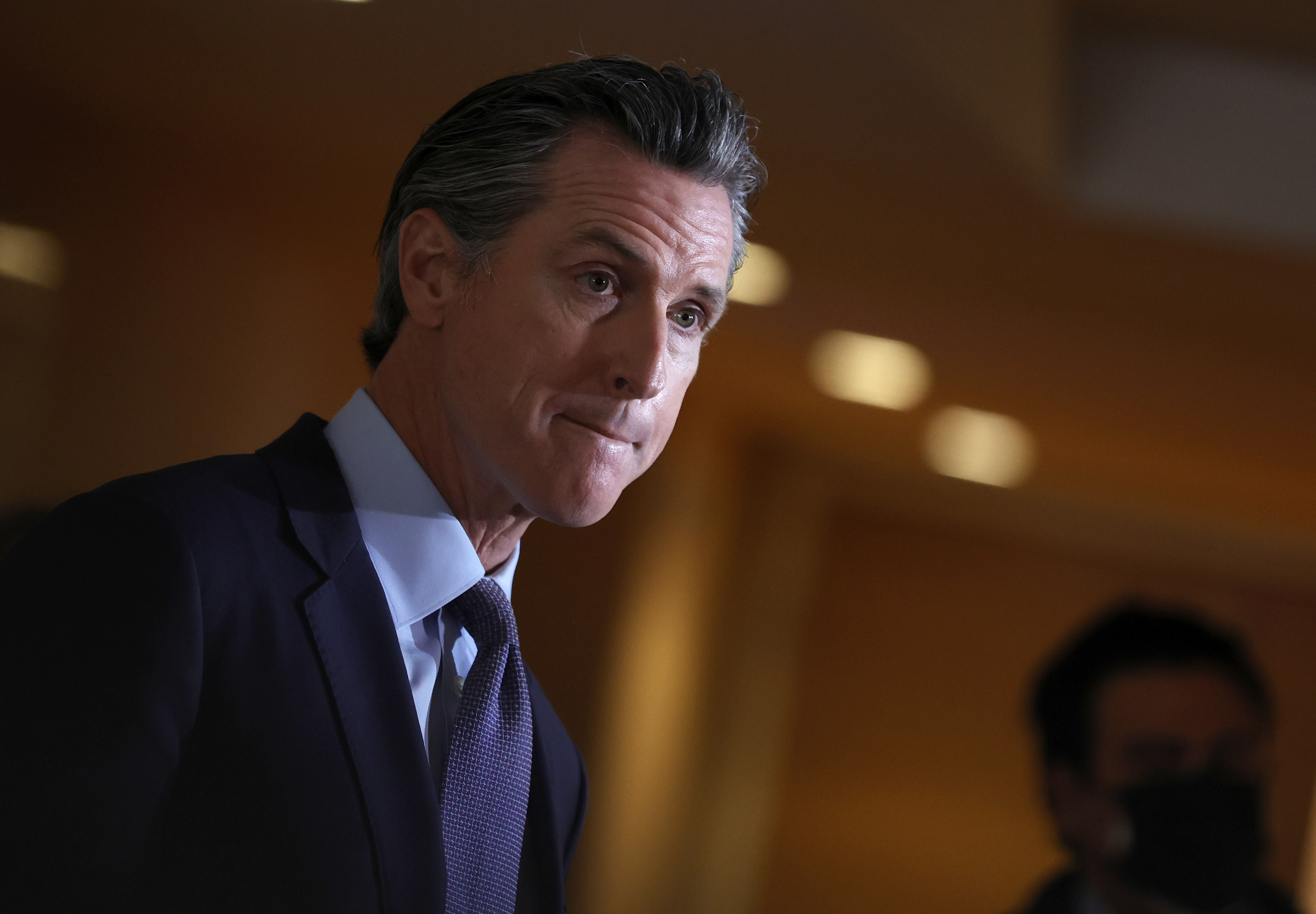 California Gov. Gavin Newsom speaks during a news conference with Bay Area AAPI leaders at the Chinese Culture Center of San Francisco on March 19, 2021. (Justin Sullivan / Getty Images)