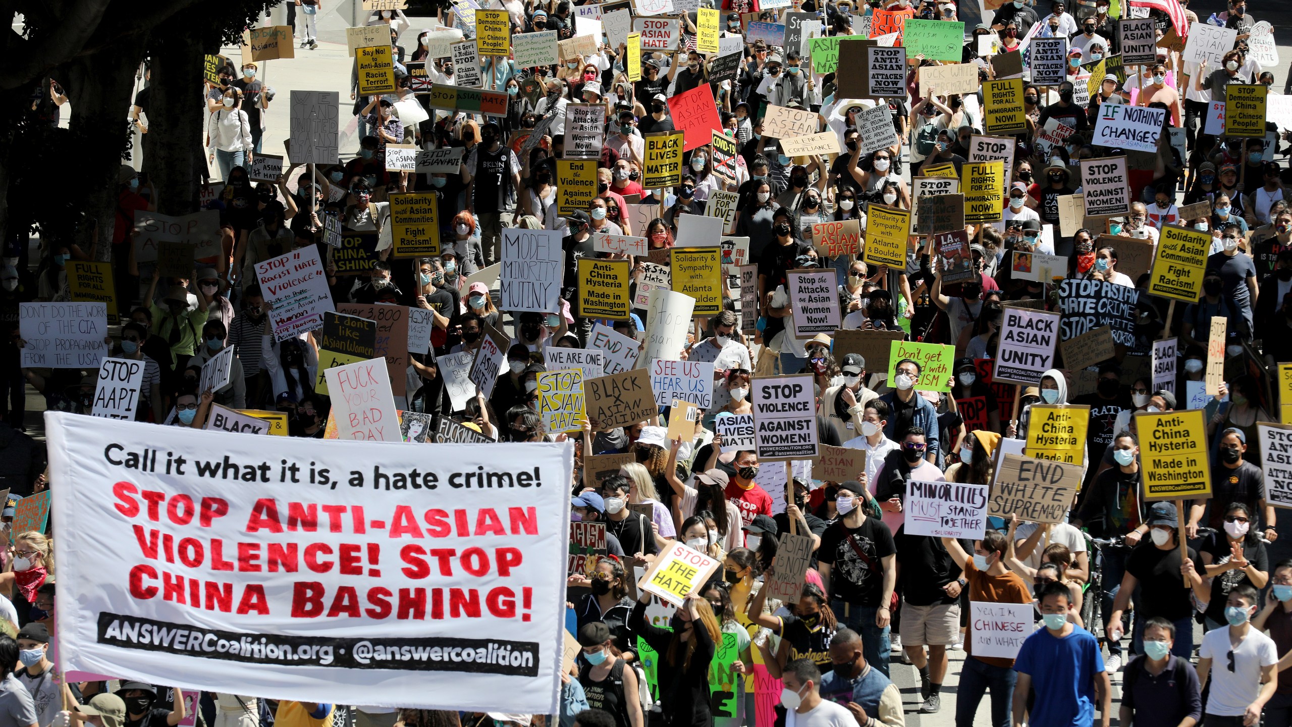 People march against anti-Asian violence and racism on March 27, 2021 in Los Angeles, California. (Mario Tama/Getty Images)