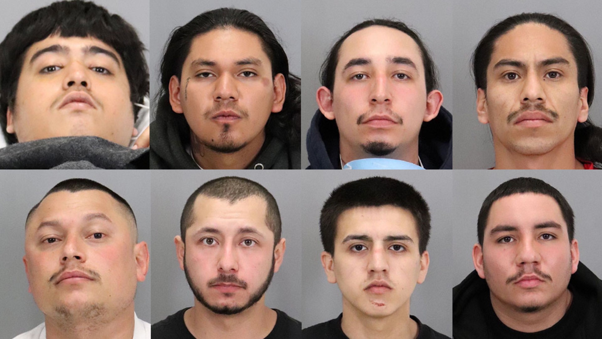 Top row, left to right: Adam Cabera, Anthony Martinez, Antonio Martinez, Euginio Gonzalez. Bottom row, left to right: Francisco Revuelta, Hector Hurtado, Isaiah Salazar, Jorge Corona. (San Jose Police Department)