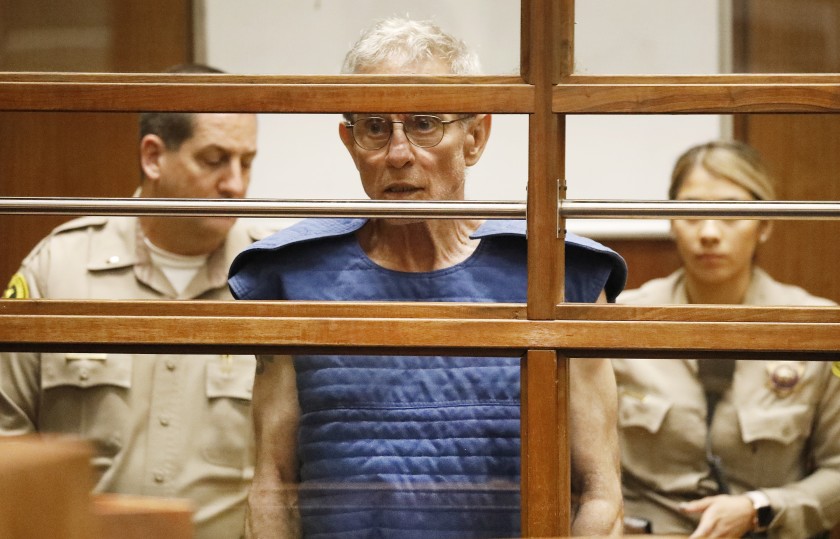 Democratic donor Ed Buck, shown here after his September 2019 arrest, is set to go on trial July 21 on federal charges stemming from the methamphetamine overdoses of two men who died in his West Hollywood apartment.(Al Seib / Los Angeles Times)